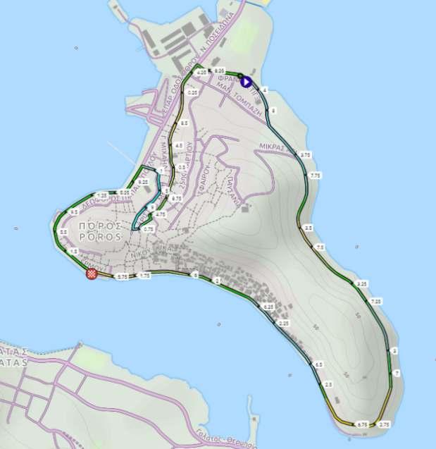 RUN STANDARD TRIATHON 10km Οι αθλητές, μετά την έξοδο τους από την ζώνη αλλαγής, στρίβουν δεξιά με κατεύθυνση προς την παραλιακή λεωφόρο Παπαδοπούλου, στην οποία στρίβουν αριστερά κινούμενοι επί