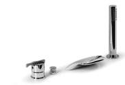 Oval cascade spout with single lever mixer, detachable hand shower, diverter and incorporated «follow»