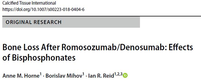 Οστική απώλεια μετά διακοπή Romosozumab/Denosumab και ΔΦ BMD (σαν % μεταβολή από την έναρξη της μελέτης FRAME), στο τέλος της μελέτης, όταν διακόπηκε το denosumab, και ένα
