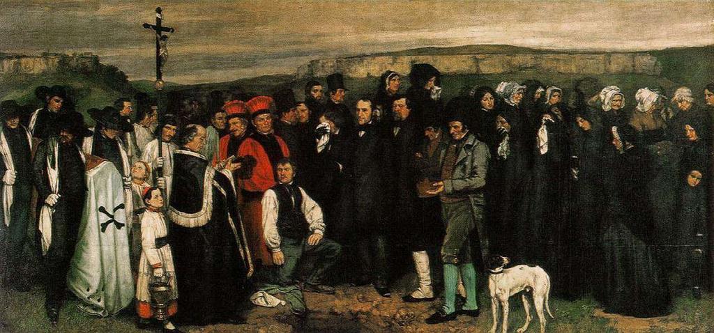 ΕΡΓΟ 13: Κουρμπέ «Η ταφή στο Ορνάν», 1850. Λάδι σε καμβά, 114Χ666 εκ. Λούβρο, Παρίσι. Κίνημα: Ρεαλισμός ΘΕΜΑΤΙΚΑ - Περιγραφή του έργου: Ο πίνακας παρουσιάζει μιαν απλή κηδεία.
