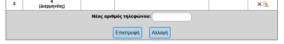 Ενέργειες (3): Προεπισκόπηση μηνυμάτων συστήματος που αφορούν την καταχώρηση συγκεκριμένου γραμματέα / διερμηνέα Εμφανίζονται (αν υπάρχουν) πατώντας το κουμπί με το θαυμαστικό στην περιοχή (3) της