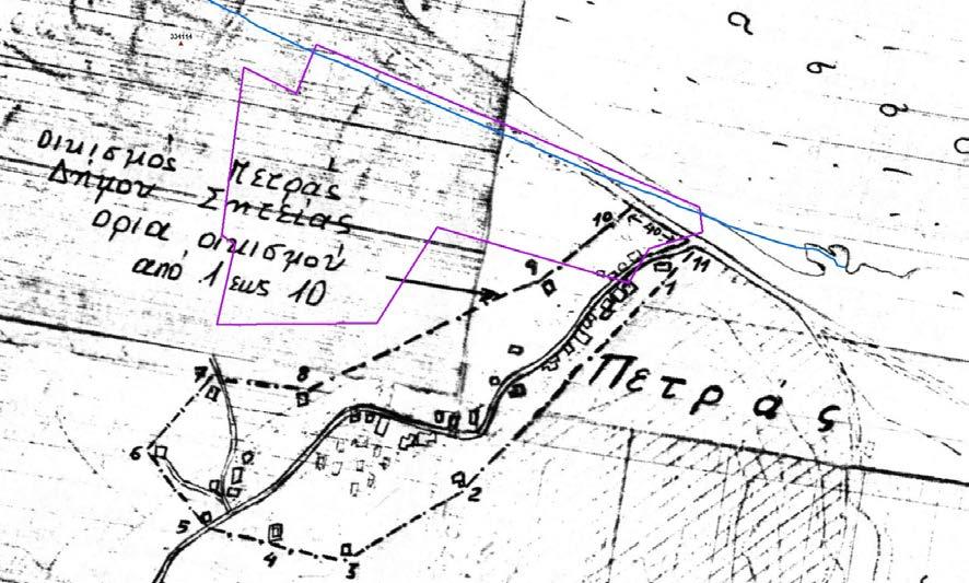 Εικόνα 3: Η γεωαναφορά του χάρτη ορίων οικισμού στην Περιοχή Μελέτης Ανταλλάξιμες Εκτάσεις: Χρησιμοποιήθηκε κατ' αρχήν ο μετασχηματισμός Hatt σε ΕΓΣΑ'87 των σταυρονημάτων του χάρτη antal_1.