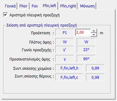4.19.10.7.2. Αναλυτικός υπολογισμός του Ffin Παράδειγμα 1 Δίδονται : Όψη ανατολική (γ=90 ) Πλάτος όψης W = 10.00 m Προέκταση αριστερής προεξοχής P = 2.