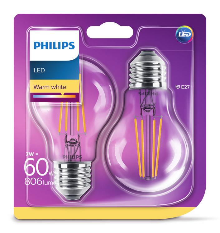 PHILIPS LED Λαμπτήρας 7 W (60 W) E27 Ζεστό λευκό Χωρίς ρύθμιση έντασης Σχεδίαση που τραβά την προσοχή Γνώριμα σχήματα που έχετε αγαπήσει.