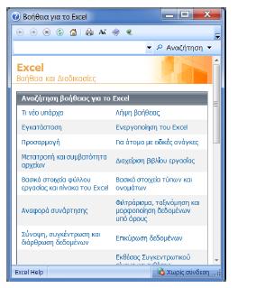 εγκαταλείψουμε το Excel. 8. Βοήθεια στο Excel Όπως σ όλες τις εφαρμογές των Windows, έτσι και εδώ, παρέχεται βοήθεια στο ίδιο περιβάλλον και με παρόμοιο τρόπο.
