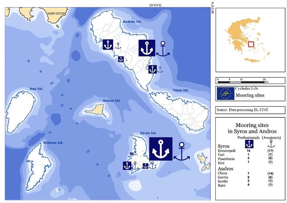 των δύο νησιών, δηλαδή στη Ερμούπολη και την Χώρα (Άνδρου) αντίστοιχα. Σημειώνεται ότι η κατανομή αυτή αφορά τον τόπο ελλιμενισμού των σκαφών (ΧΑΡΤΗΣ 5.