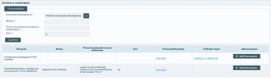 Εάν επικυμεί να διαγράψει τθν ςυγκεκριμζνθ εγγραφι, τότε από τθν ςτιλθ «Επεξεργαςία εγγραφισ» του πίνακα να επιλζξει «Διαγραφι». Ακολοφκωσ, προςκζτει όςεσ άλλεσ επιμορφϊςεισ διακζτει.