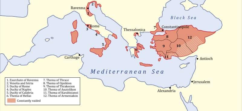717: Βυζάντιο Η βυζαντινή Αυτοκρατορία το 717, στο τέλος της δυναστείας των