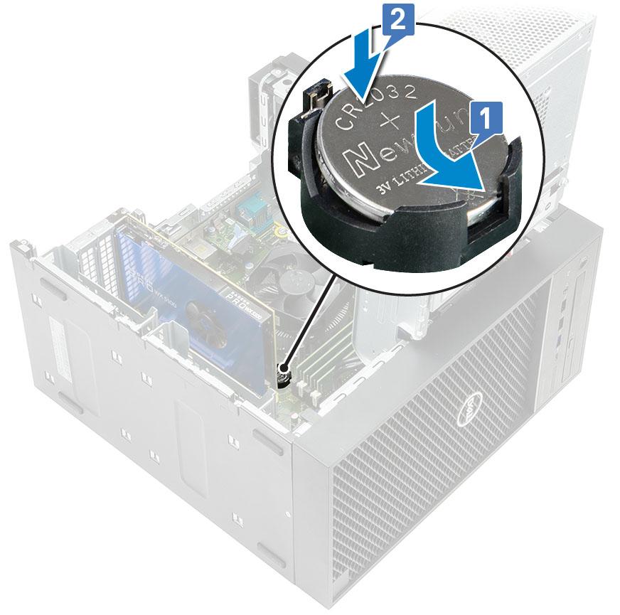 3 Κλείστε τον μεντεσέ της PSU. 4 Εγκαταστήστε το κάλυμμα. 5 Ακολουθήστε τη διαδικασία που παρατίθεται στην ενότητα Μετά την εκτέλεση εργασιών στο εσωτερικό του υπολογιστή σας.