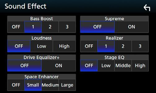 Έλεγχος ήχου Θέση Ακρόασης/ DTA [Bass Boost] Ρυθμίζει την τιμή ενίσχυσης των μπάσων μεταξύ των «OFF» (προεπιλογή)/ / «2»/ «3». [Loudness] Ρυθμίζει την τιμή ενίσχυσης των χαμηλών και των υψηλών τόνων.