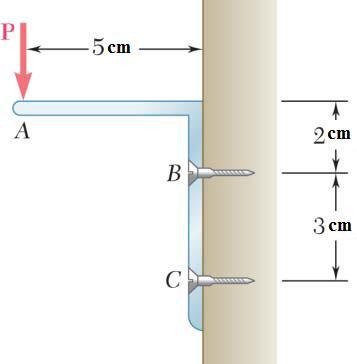 ΑΣΚΗΣΗ 3.84 Μια κατακόρυφη δύναμη Ρ μεγέθους 30 Ν εφαρμόζεται στο σημείο Α του εικονιζόμενου βραχίονα, ο οποίος συγκρατείται με βίδες στα σημεία Β και C.