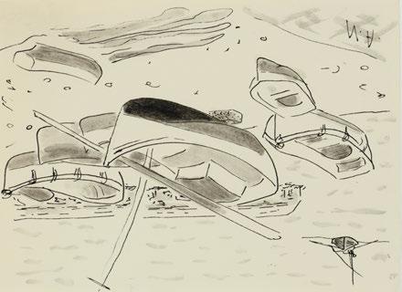 α) Μύκονος. [1948-49], β) Βάρκες. Μελάνι σέ χαρτί, τό καθένα: 165 x 230 mm.
