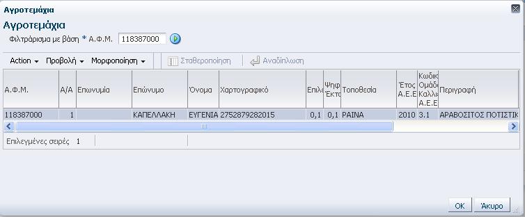 εισάγει στο πεδίο. Π.χ. σε μια οθόνη της παρακάτω μορφής (Εικόνα 4), ο χρήστης μπορεί να καταχωρήσει το ΑΦΜ που επιθυμεί στο αντίστοιχο πεδίο και πατώντας το κουμπί να ενεργοποιήσει την αναζήτηση.