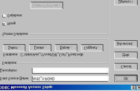 Αυτή τη φορά στην επιλογή Database εµφανίζεται το αρχείο (και η διεύθυνση που βρίσκεται) της βάσης δεδοµένων του οδικού δικτύου C:\data\Axis_X\road\DB_CorX_ Road.mdb.