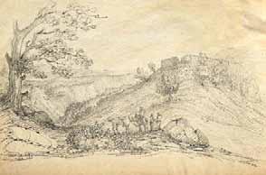 400-600 449 HELPMAN, John Robert Crichton, 1814-1841. Φιλώτι Νάξου. [1841]. Κραγιόνια καί μολύβι σέ χαρτί, 287 x 426 mm.