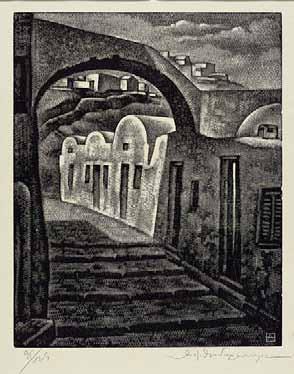 [1931]. Ξυλογραφία σέ ὄρθιο ξύλο, 207 x 178 mm. Ὑπογραφή στό κάτω περιθώριο μέ μολύβι. Δεληβορριᾶς 56. 400-600 550 ΘΕΟΔΩΡΟΠΟΥΛΟΣ, Ἄγγελος.