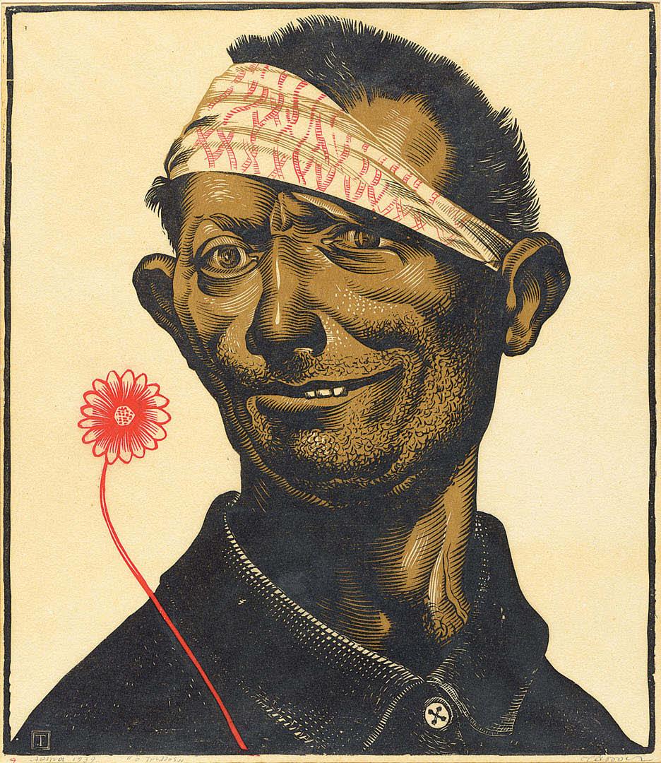 562 ΤΑΣΣΟΣ, Α. Ὁ τρελλός. 1939. Ἔγχρωμη ξυλογραφία σέ πλάγιο ξύλο, 334 x 289 mm.