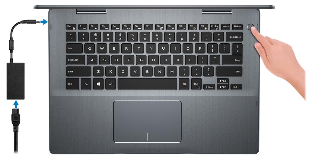Ρύθμιση του Inspiron 5482 1 1 Συνδέστε τον προσαρμογέα ισχύος και πιέστε το κουμπί λειτουργίας.