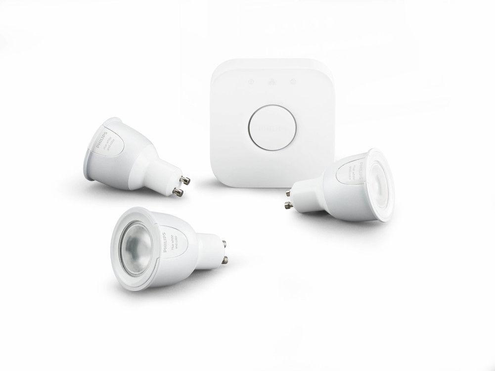 PHILIPS Λευκό και χρωματιστό ατμοσφαιρικό φως Hue Κιτ Starter GU10 3 λαμπτήρες GU10 Περιλαμβάνεται γέφυρα (bridge) Λευκός και χρωματιστός φωτισμός Απεριόριστες