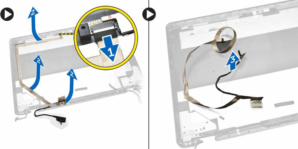 Αφαίρεση του καλωδίου edp 1. Ακολουθήστε τις διαδικασίες που περιγράφει η ενότητα Πριν από την εκτέλεση εργασιών στο εσωτερικό του 2. Αφαιρέστε: a. το κάλυμμα της βάσης b. την μπαταρία c. τη μνήμη d.