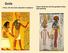Gods. Horus, the Sun God, depicted on papyrus. Queen Nefertari and the goddess Athor: wall painting
