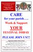 CARE. for your parish.. Work & Support YOUR FESTIVAL TODAY PLEASE JOIN US!!!